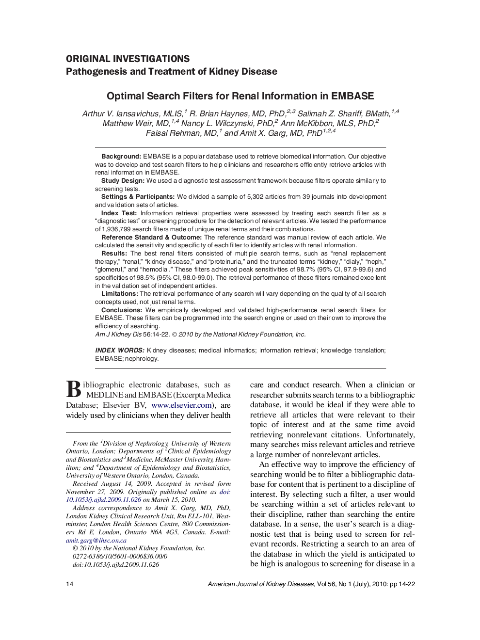 Optimal Search Filters for Renal Information in EMBASE