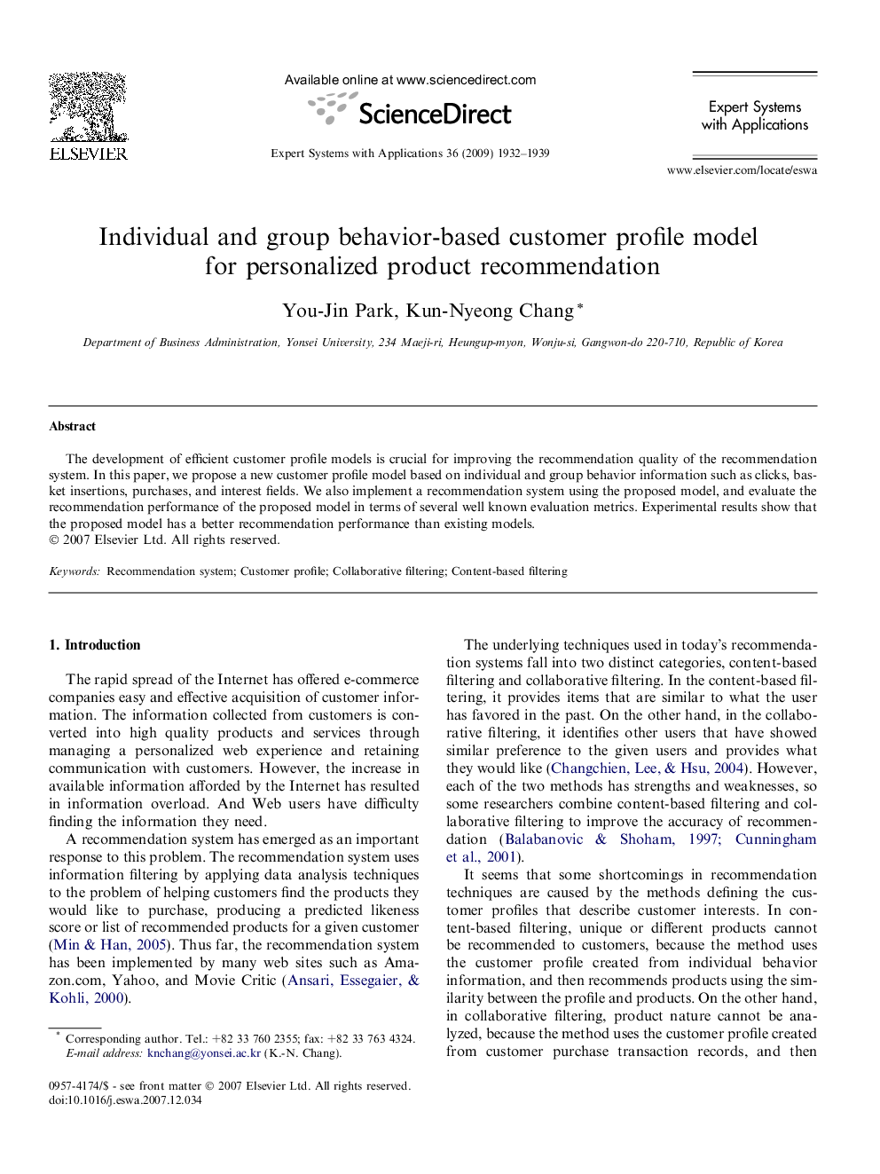 Individual and group behavior-based customer profile model for personalized product recommendation