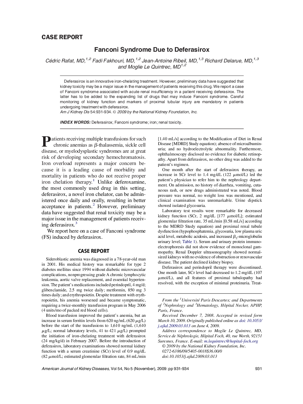 Fanconi Syndrome Due to Deferasirox