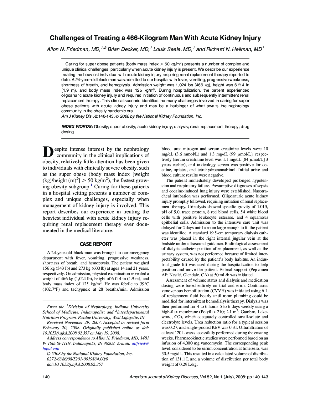 Challenges of Treating a 466-Kilogram Man With Acute Kidney Injury