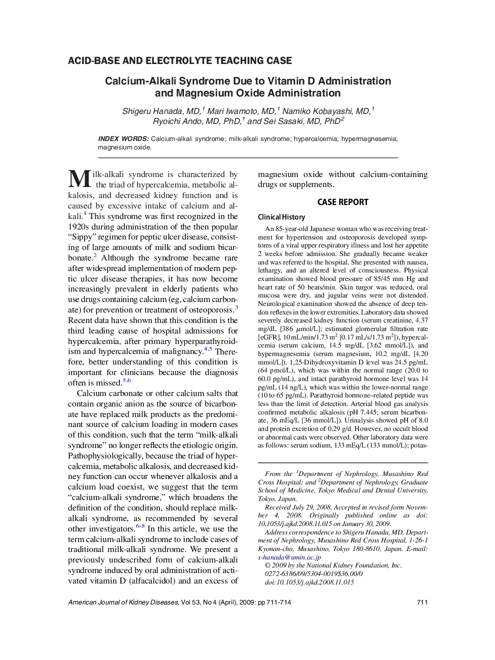 Calcium-Alkali Syndrome Due to Vitamin D Administration and Magnesium Oxide Administration