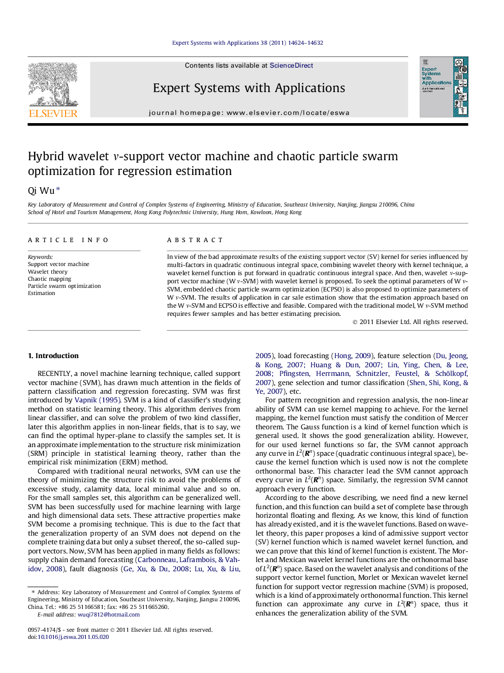 Hybrid wavelet ν-support vector machine and chaotic particle swarm optimization for regression estimation