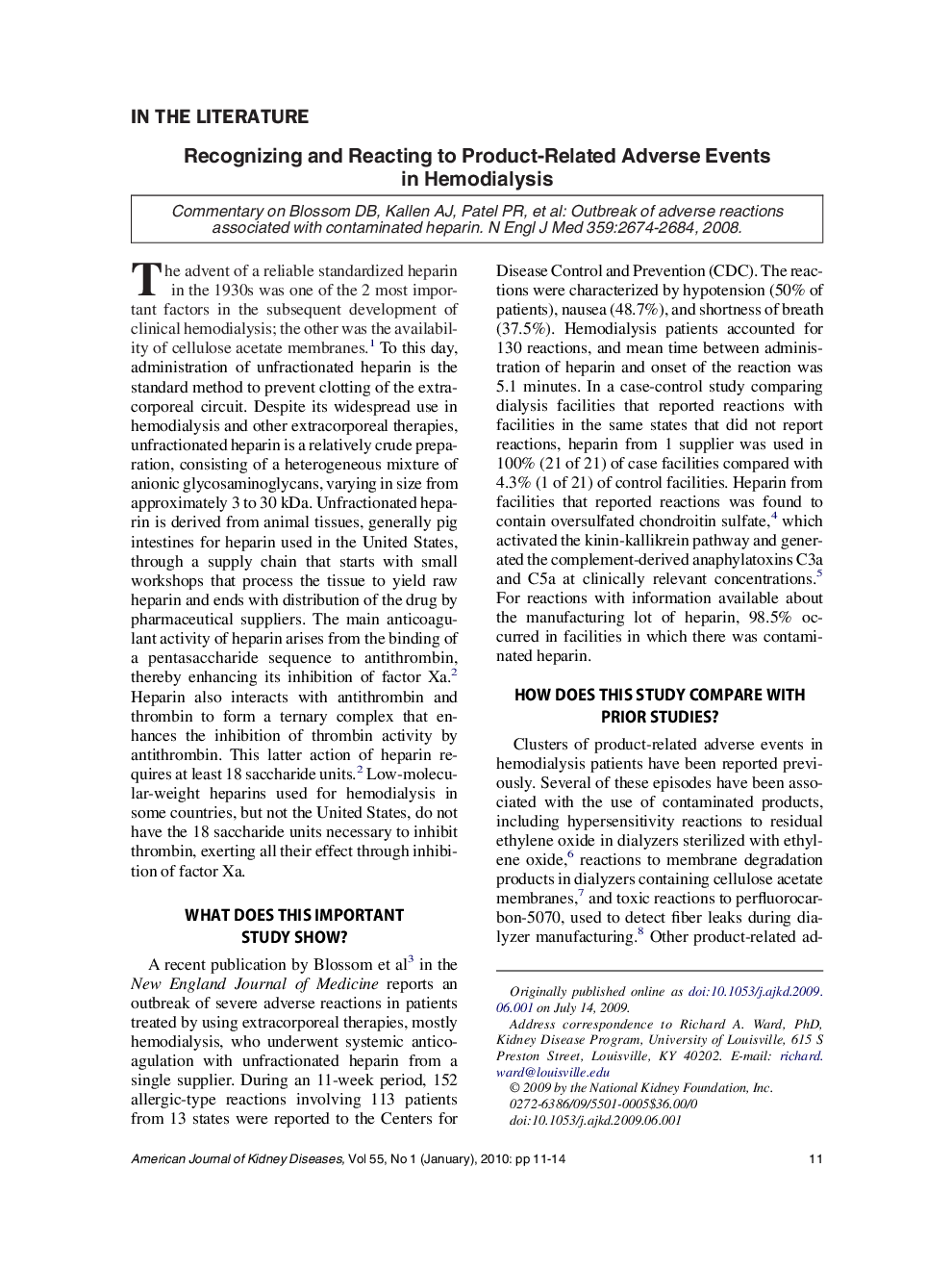 Recognizing and Reacting to Product-Related Adverse Events in Hemodialysis