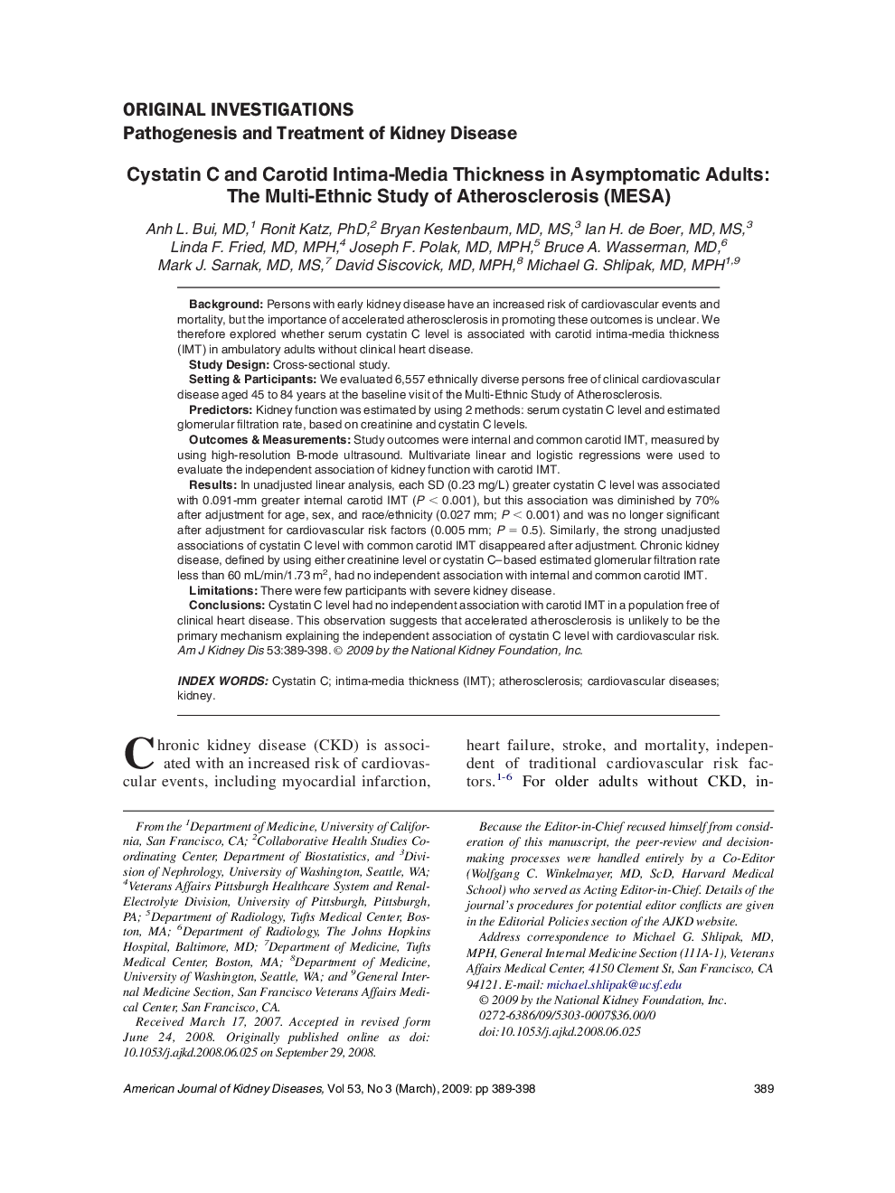 Cystatin C and Carotid Intima-Media Thickness in Asymptomatic Adults: The Multi-Ethnic Study of Atherosclerosis (MESA)