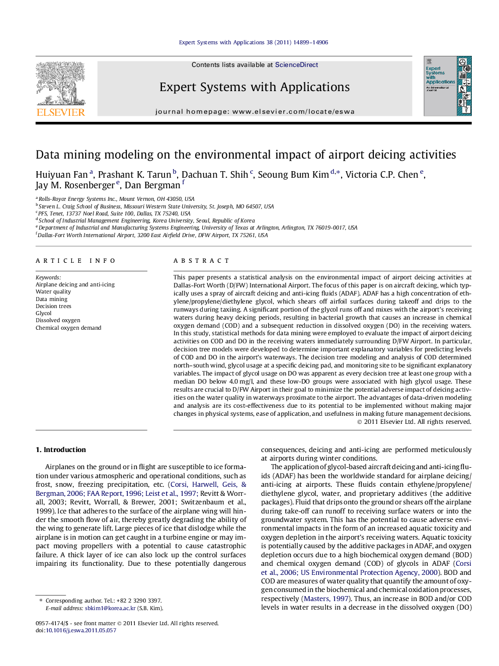 Data mining modeling on the environmental impact of airport deicing activities