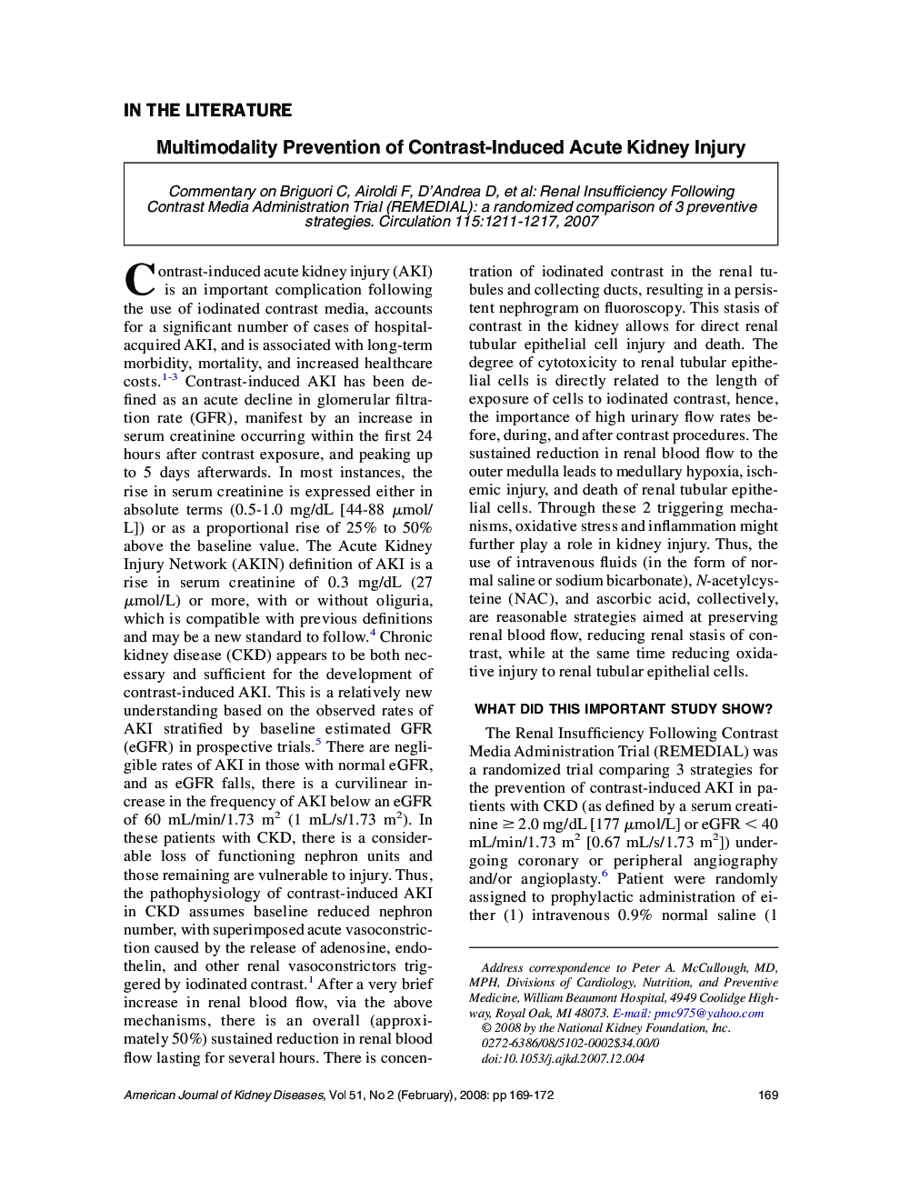 Multimodality Prevention of Contrast-Induced Acute Kidney Injury