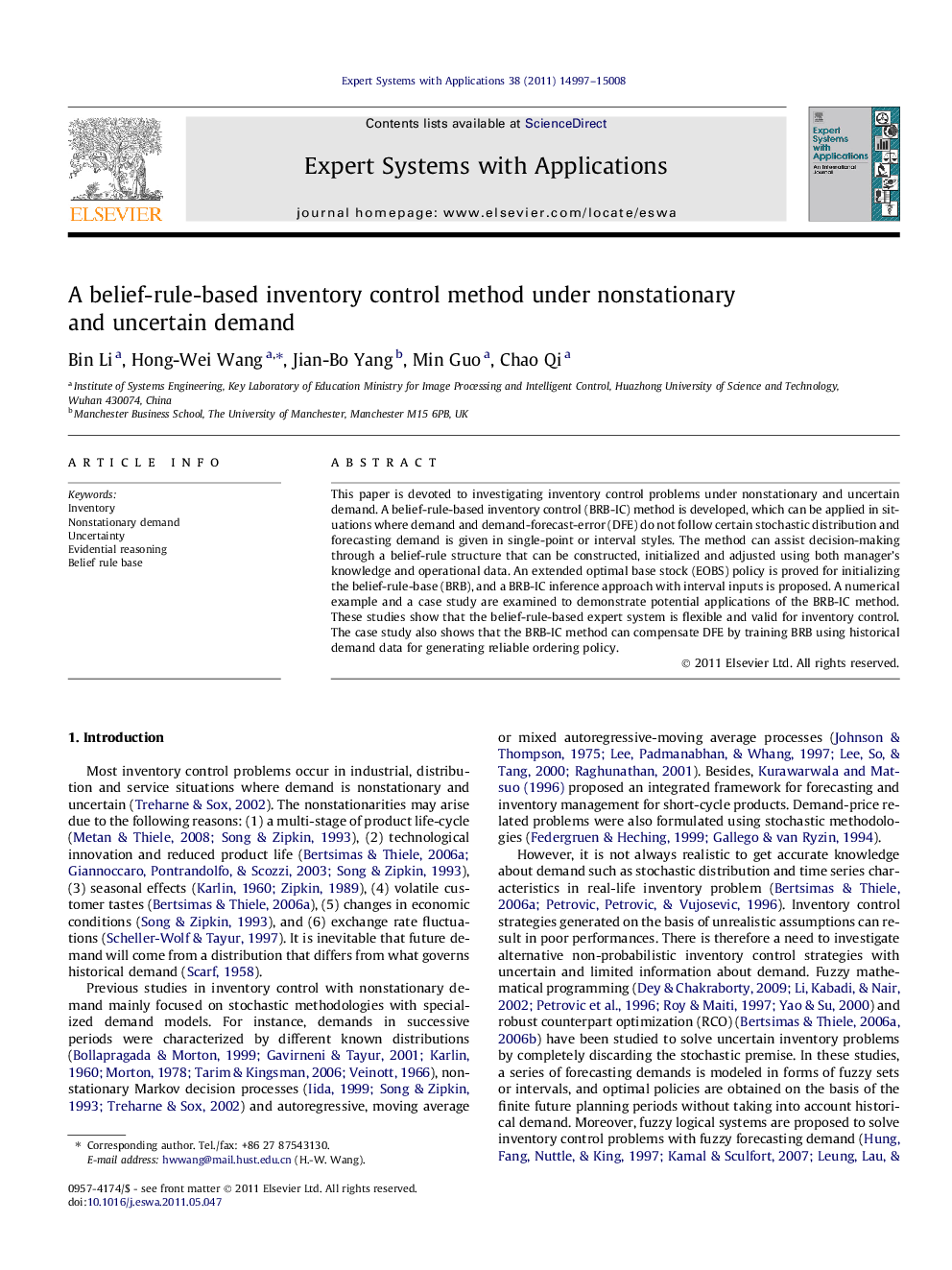 A belief-rule-based inventory control method under nonstationary and uncertain demand