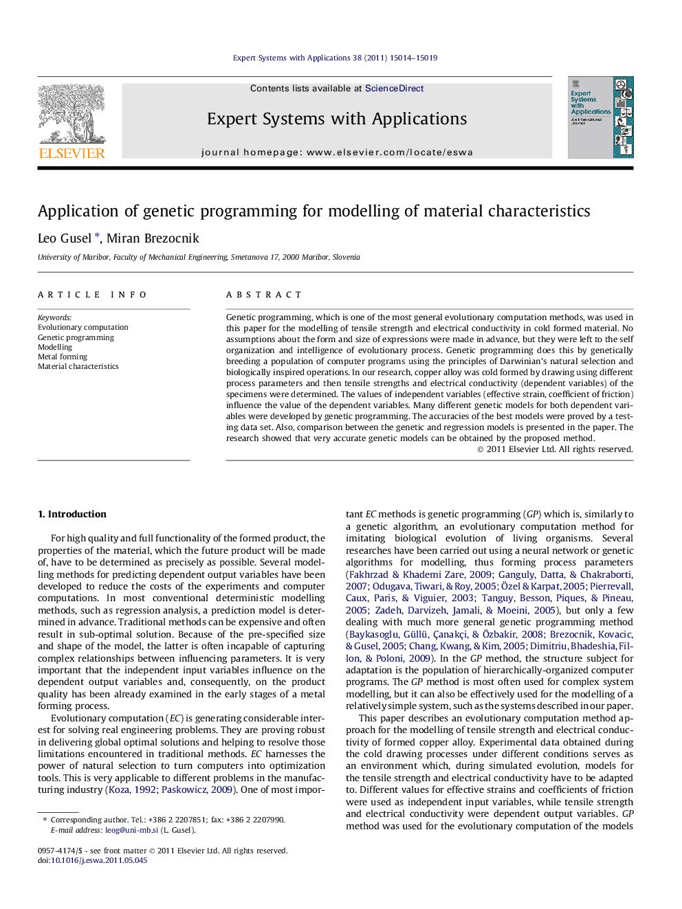 Application of genetic programming for modelling of material characteristics