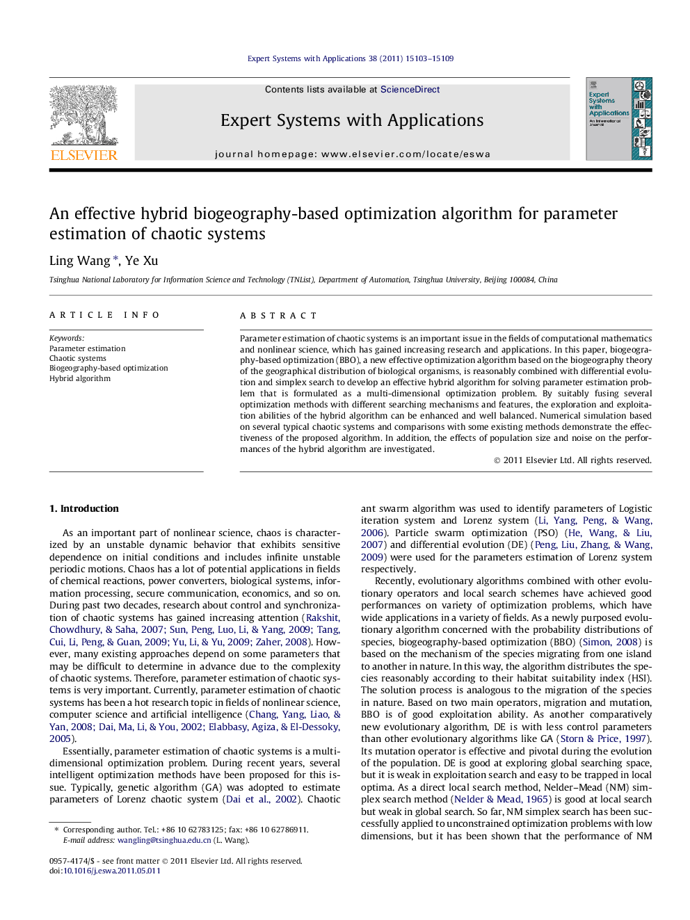 An effective hybrid biogeography-based optimization algorithm for parameter estimation of chaotic systems