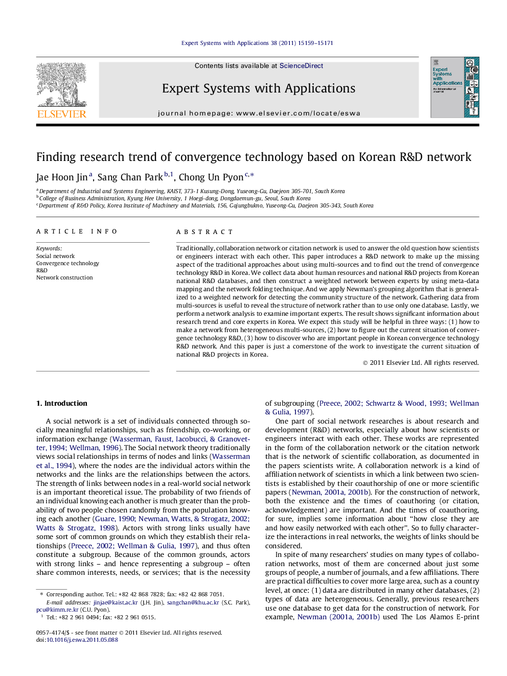 Finding research trend of convergence technology based on Korean R&D network