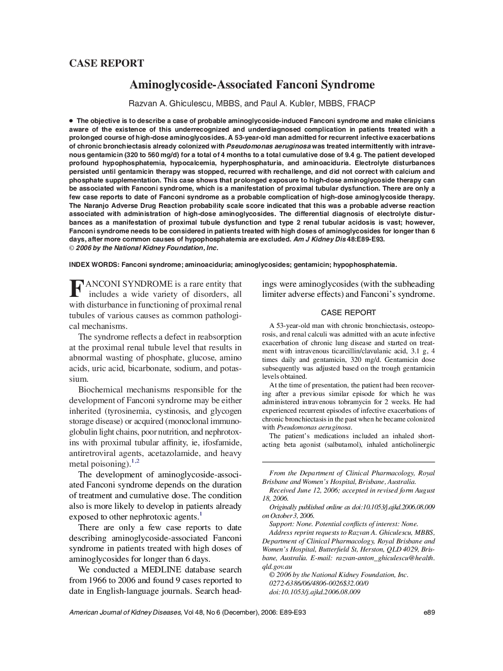 Aminoglycoside-Associated Fanconi Syndrome