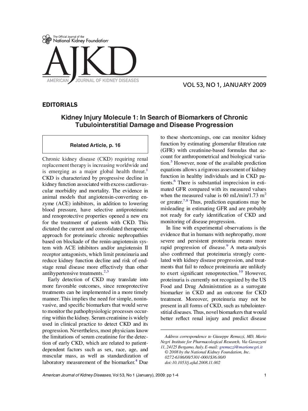 Kidney Injury Molecule 1: In Search of Biomarkers of Chronic Tubulointerstitial Damage and Disease Progression