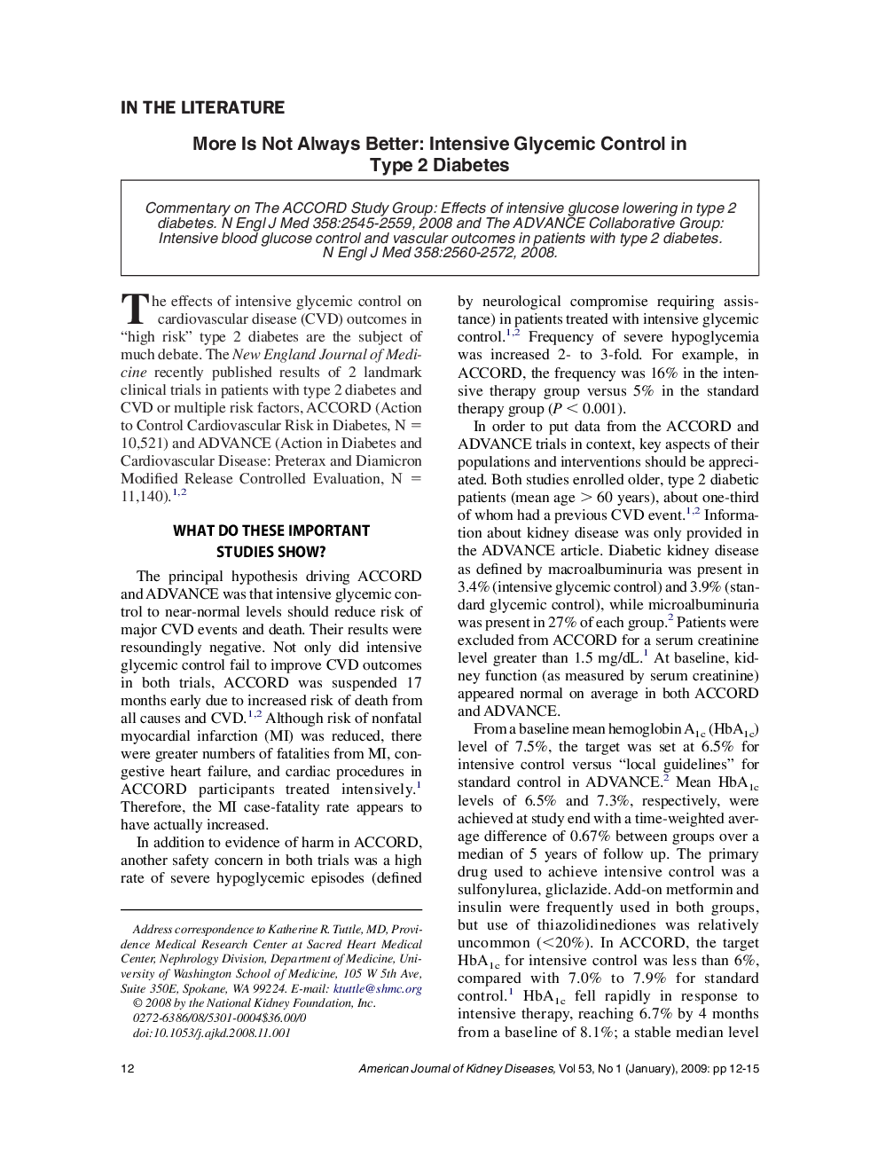 More Is Not Always Better: Intensive Glycemic Control in Type 2 Diabetes
