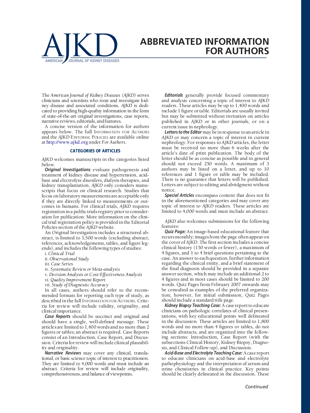 Abbreviated Information for Authors