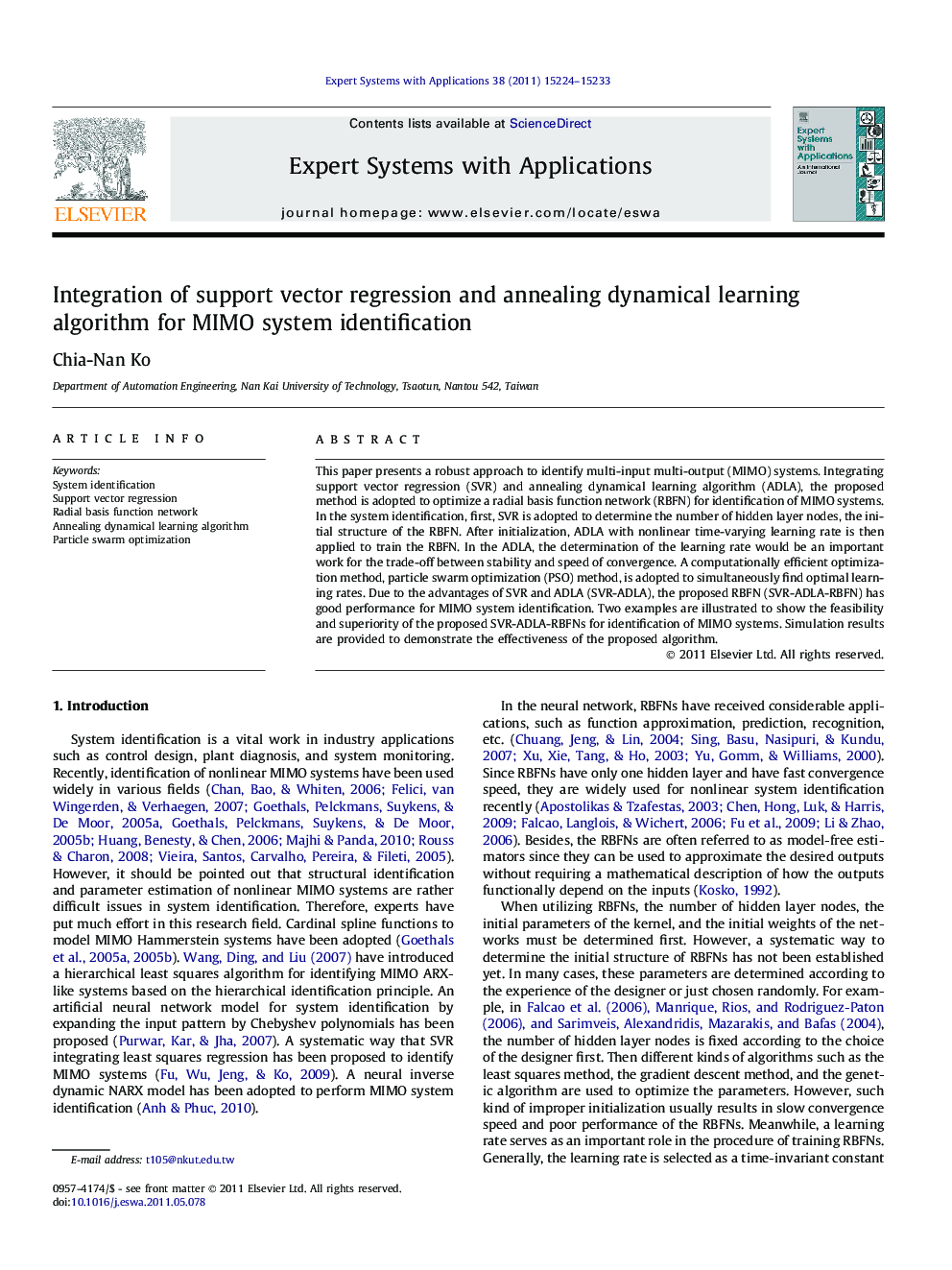 Integration of support vector regression and annealing dynamical learning algorithm for MIMO system identification
