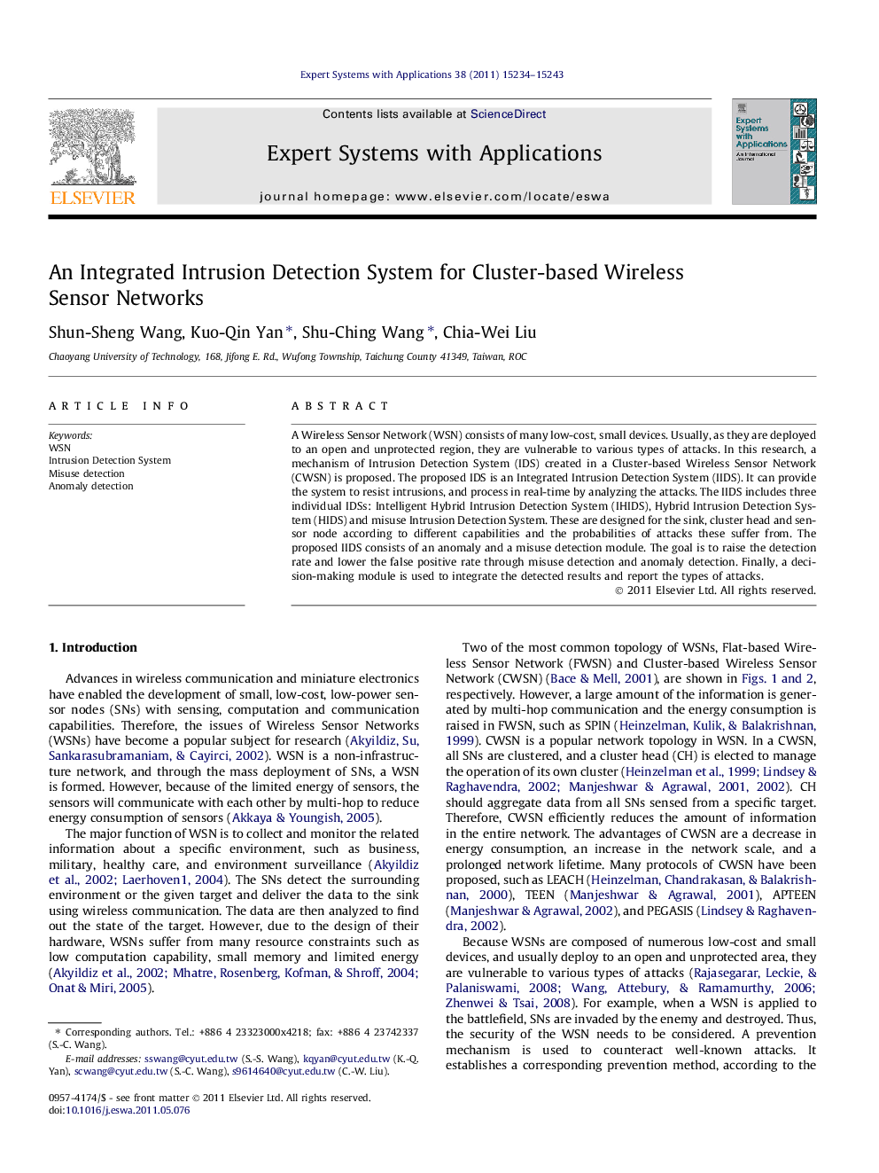 An Integrated Intrusion Detection System for Cluster-based Wireless Sensor Networks