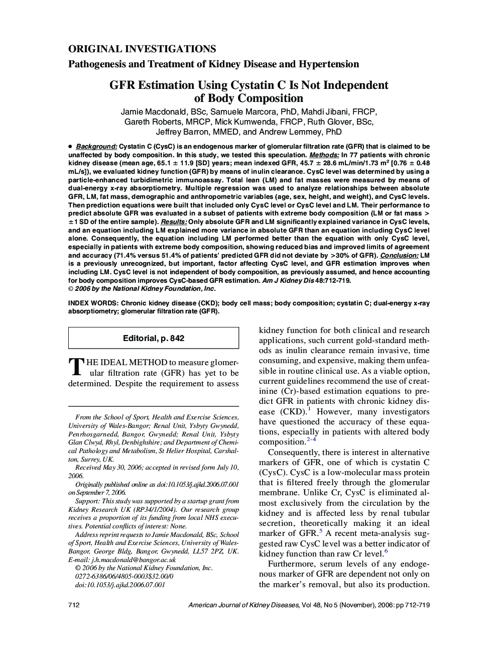 GFR Estimation Using Cystatin C Is Not Independent of Body Composition