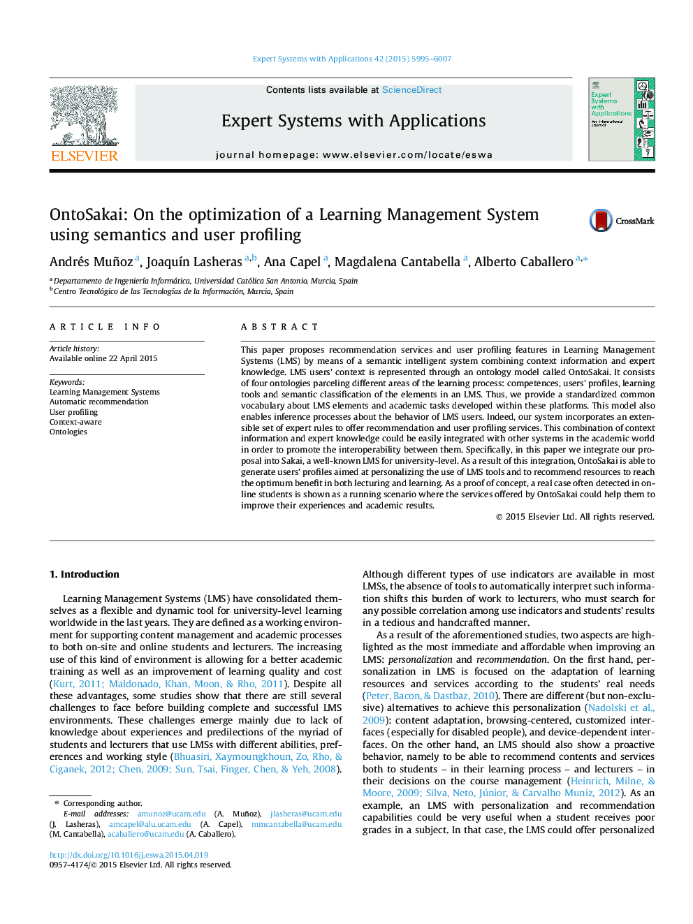 OntoSakai: On the optimization of a Learning Management System using semantics and user profiling