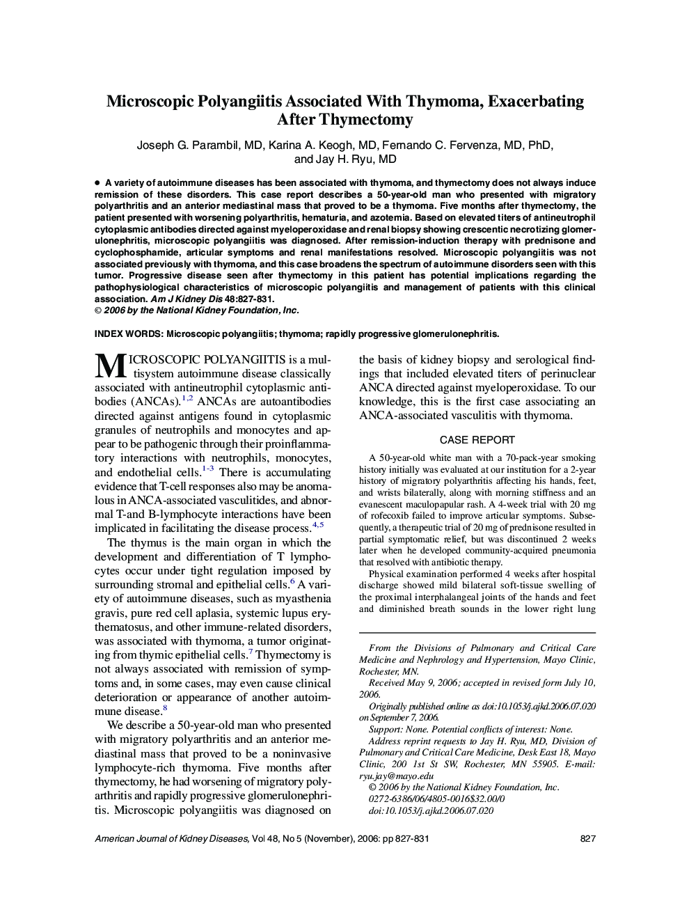 Microscopic Polyangiitis Associated With Thymoma, Exacerbating After Thymectomy