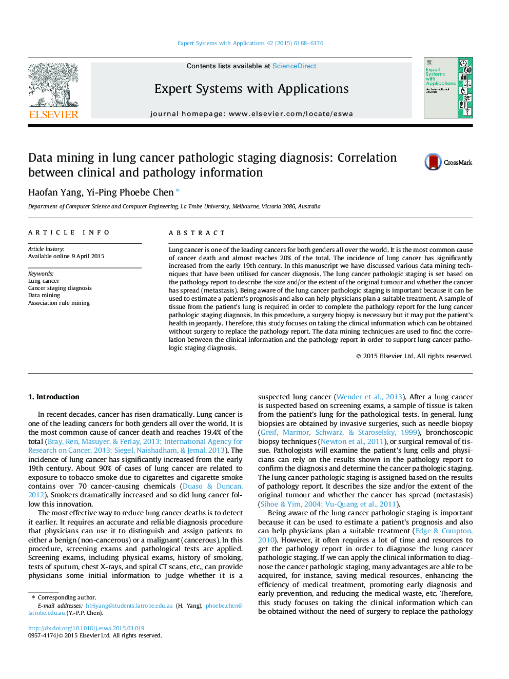 Data mining in lung cancer pathologic staging diagnosis: Correlation between clinical and pathology information