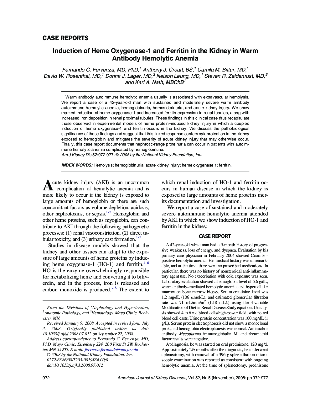 Induction of Heme Oxygenase-1 and Ferritin in the Kidney in Warm Antibody Hemolytic Anemia