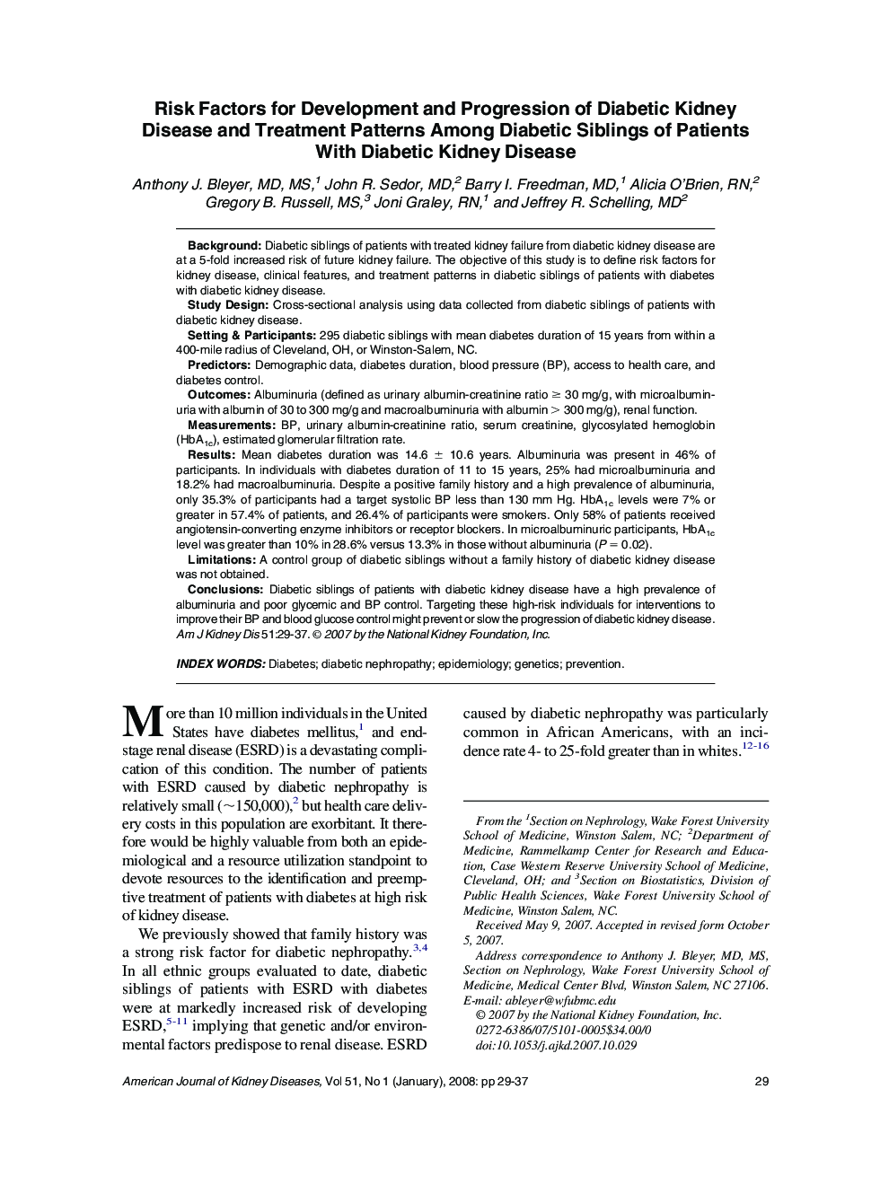 Risk Factors for Development and Progression of Diabetic Kidney Disease and Treatment Patterns Among Diabetic Siblings of Patients With Diabetic Kidney Disease