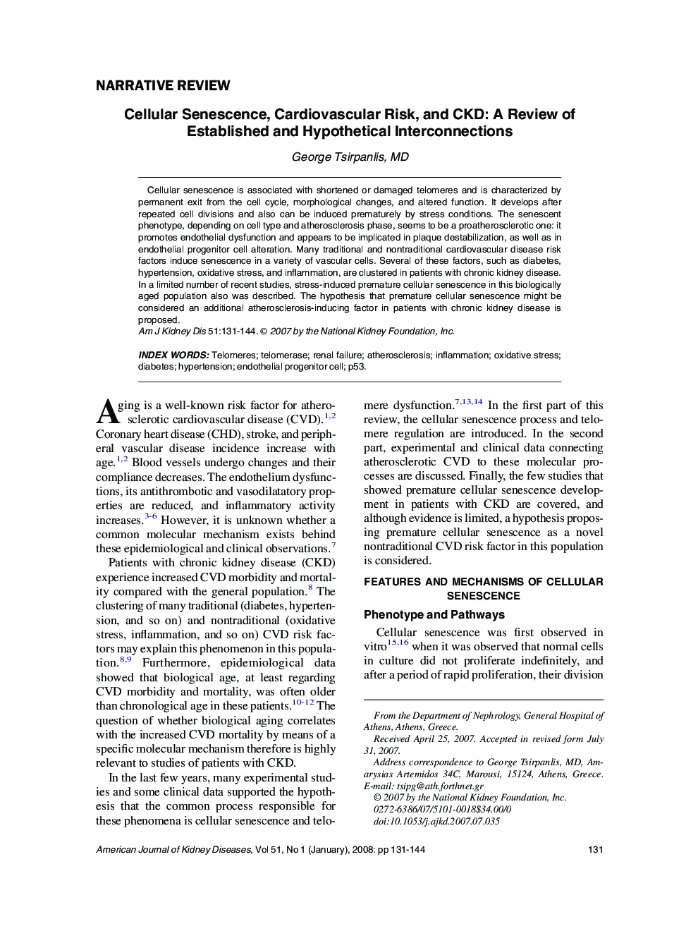 Cellular Senescence, Cardiovascular Risk, and CKD: A Review of Established and Hypothetical Interconnections