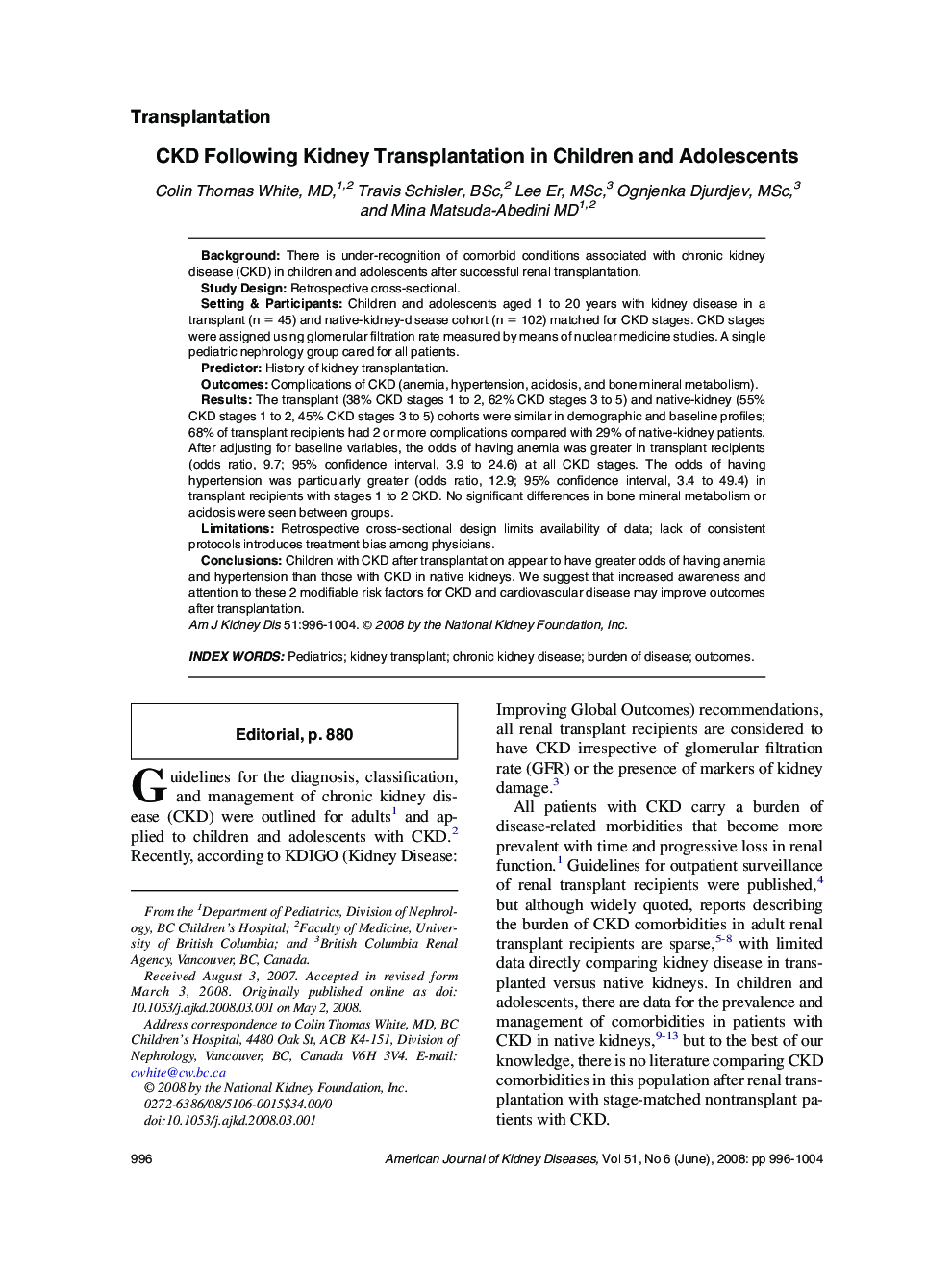 CKD Following Kidney Transplantation in Children and Adolescents