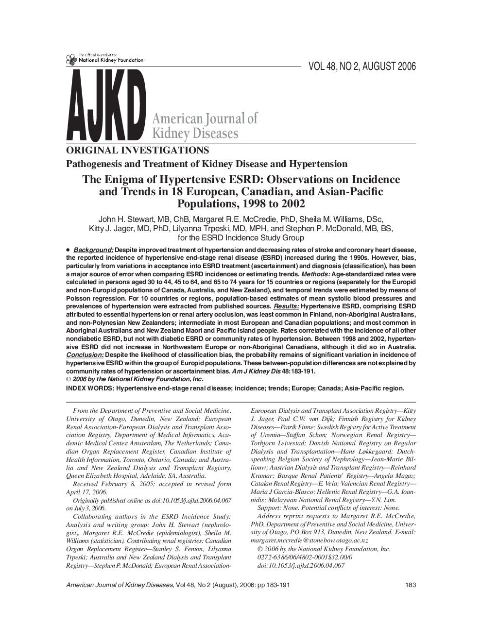 The Enigma of Hypertensive ESRD: Observations on Incidence and Trends in 18 European, Canadian, and Asian-Pacific Populations, 1998 to 2002