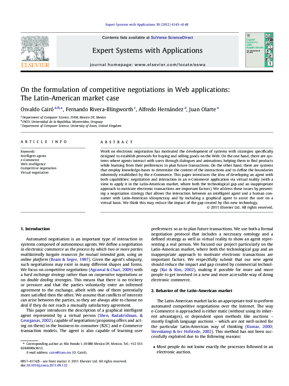 On the formulation of competitive negotiations in Web applications: The Latin-American market case