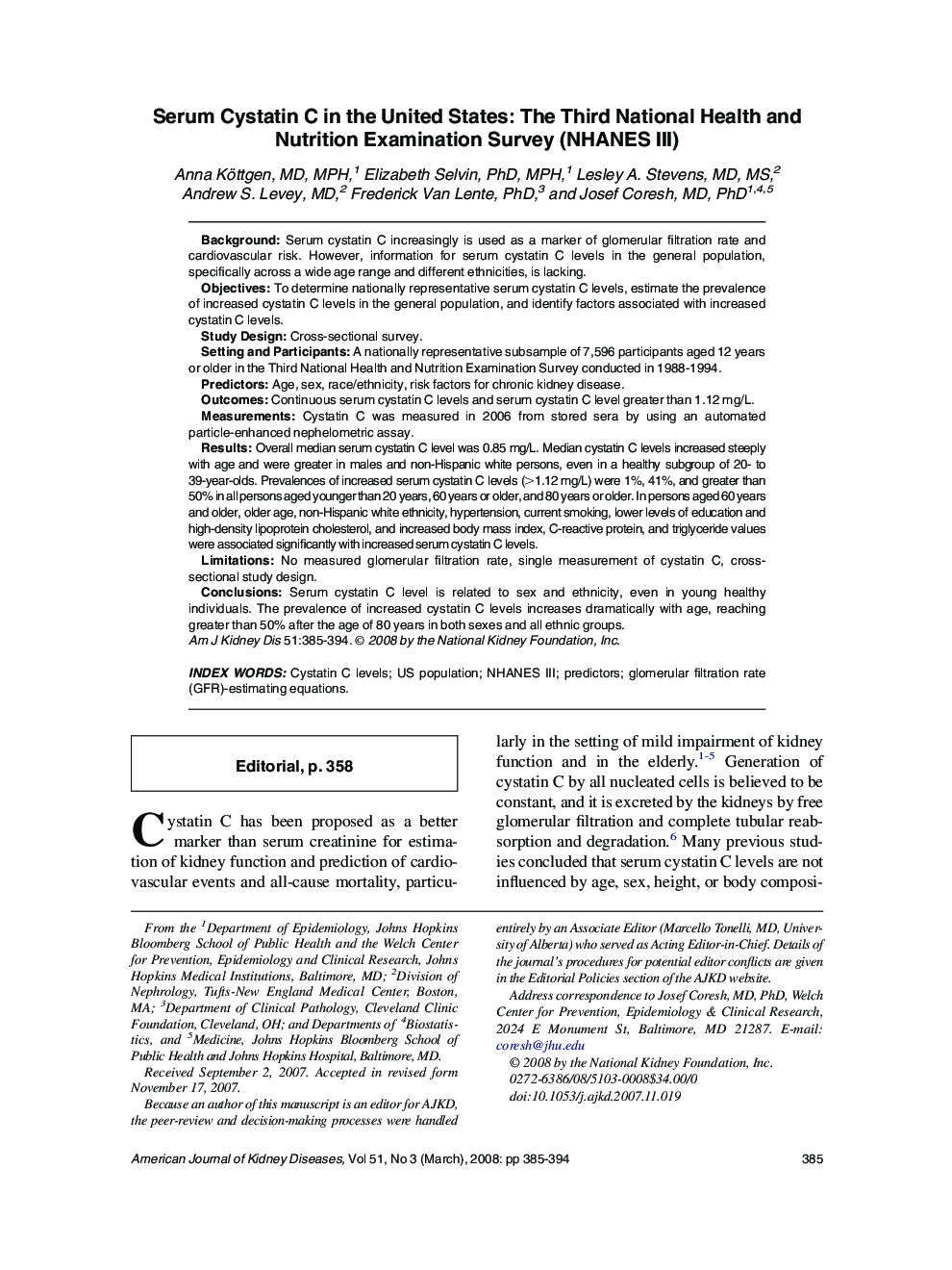 Serum Cystatin C in the United States: The Third National Health and Nutrition Examination Survey (NHANES III)