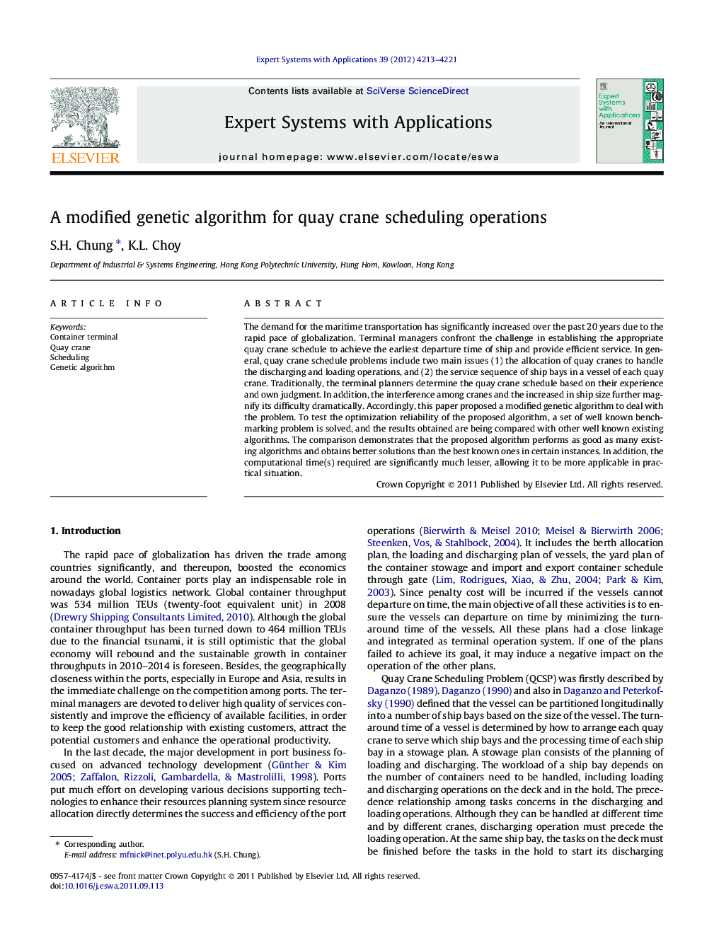 A modified genetic algorithm for quay crane scheduling operations