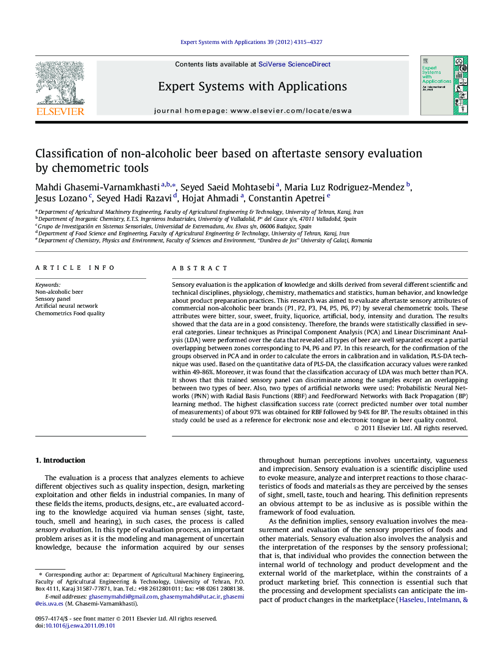 Classification of non-alcoholic beer based on aftertaste sensory evaluation by chemometric tools