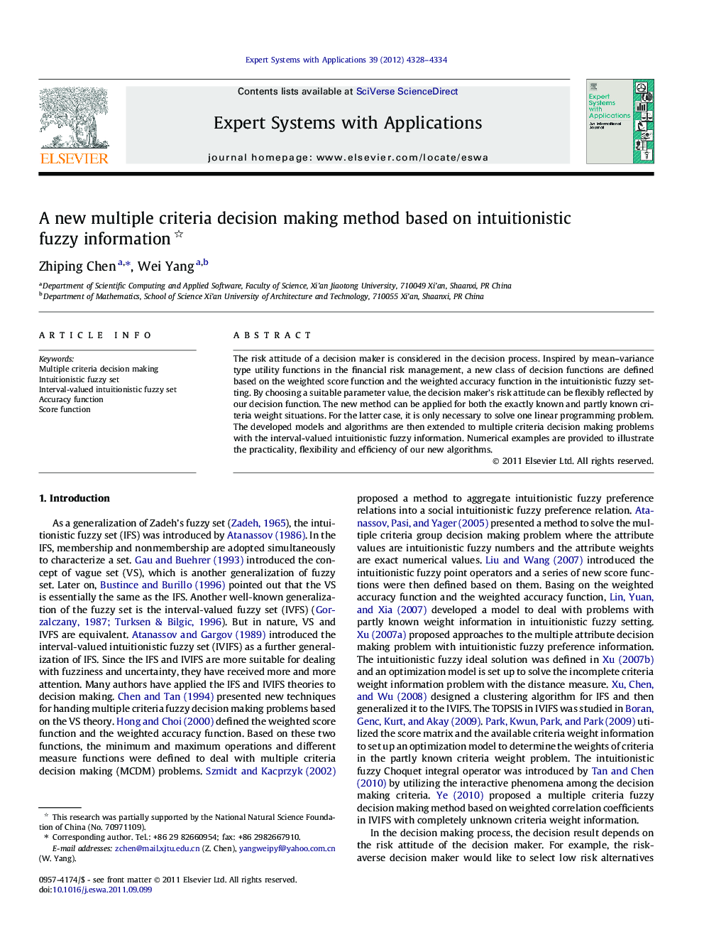 A new multiple criteria decision making method based on intuitionistic fuzzy information 