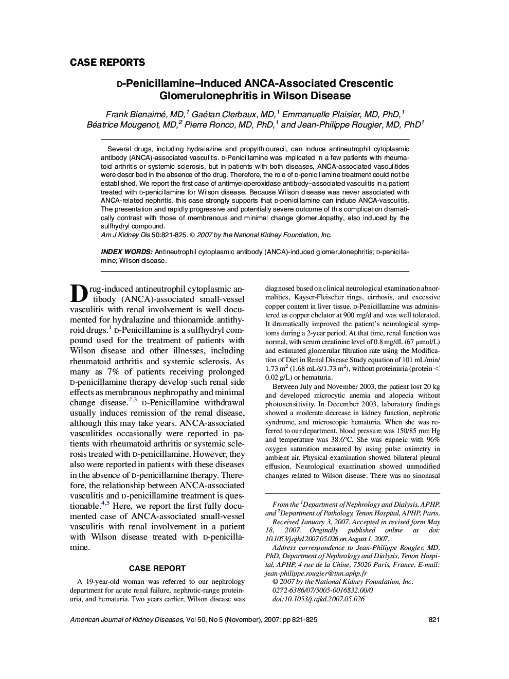 d-Penicillamine-Induced ANCA-Associated Crescentic Glomerulonephritis in Wilson Disease