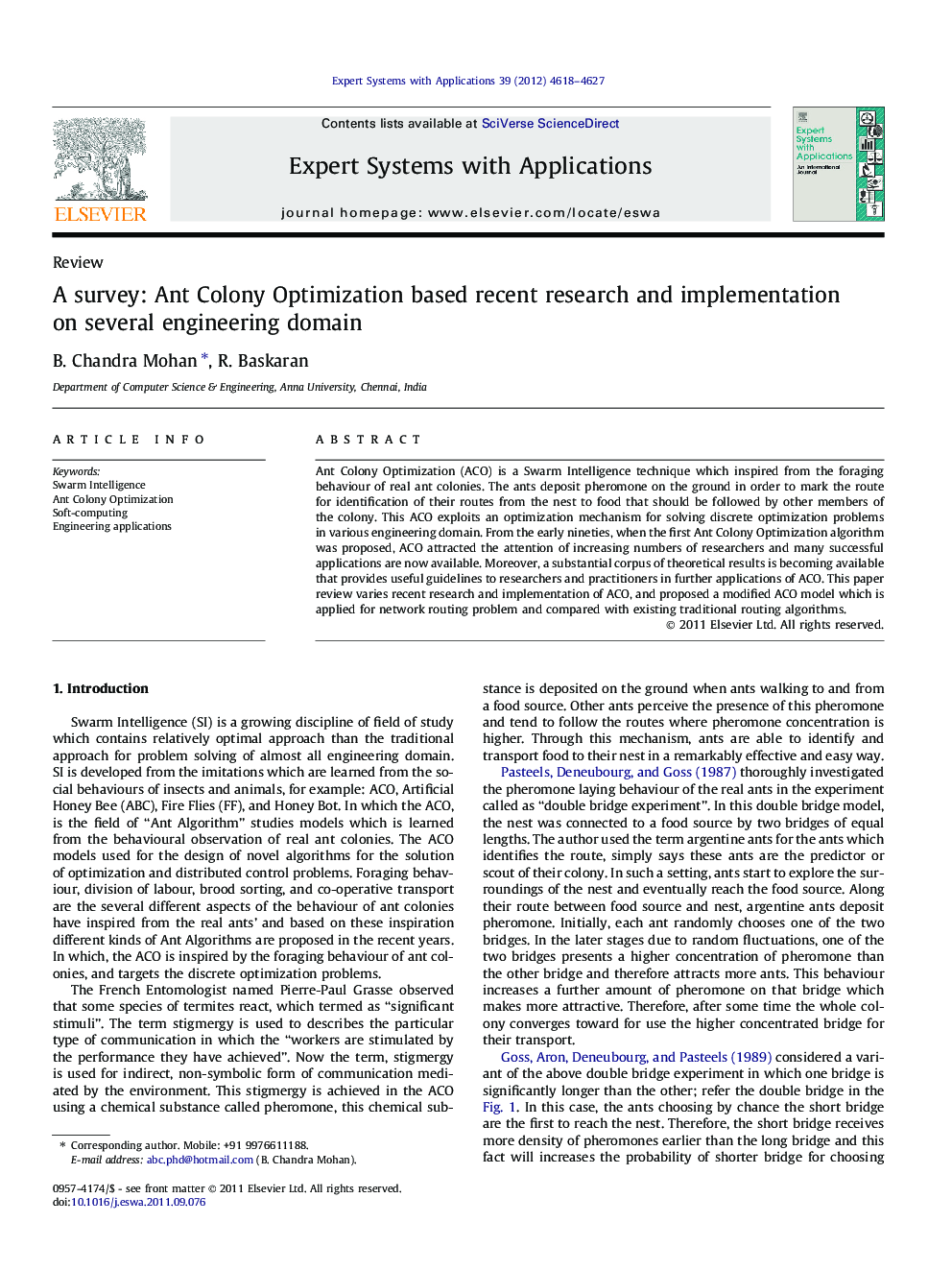 A survey: Ant Colony Optimization based recent research and implementation on several engineering domain