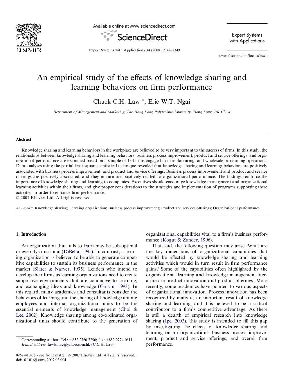 An empirical study of the effects of knowledge sharing and learning behaviors on firm performance