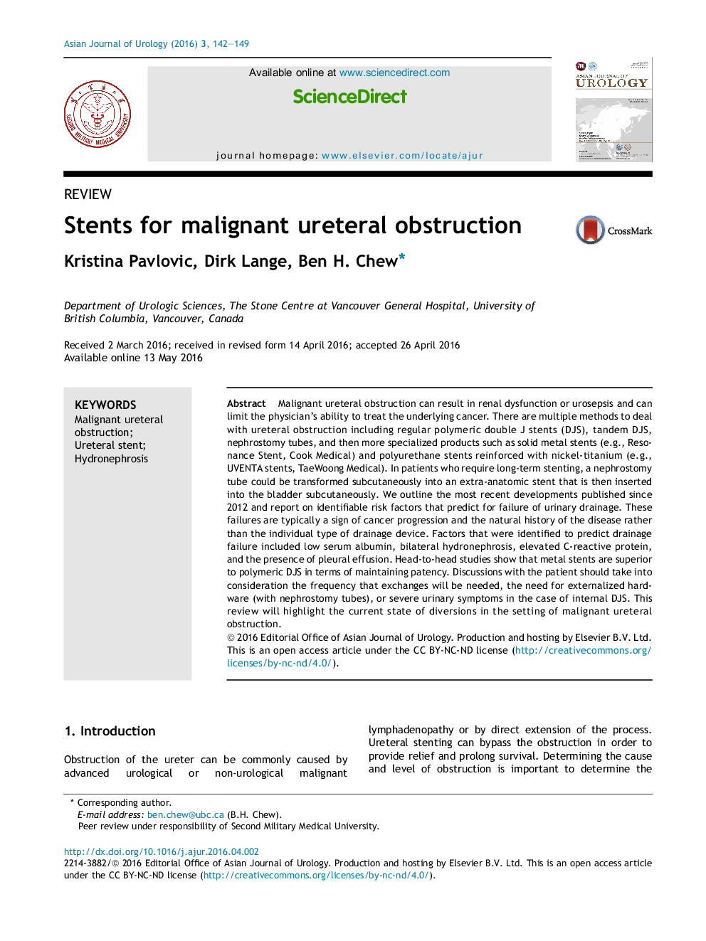 Stents for malignant ureteral obstruction 