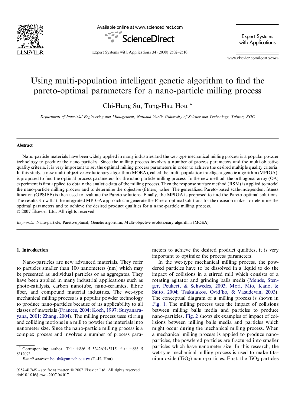 Using multi-population intelligent genetic algorithm to find the pareto-optimal parameters for a nano-particle milling process