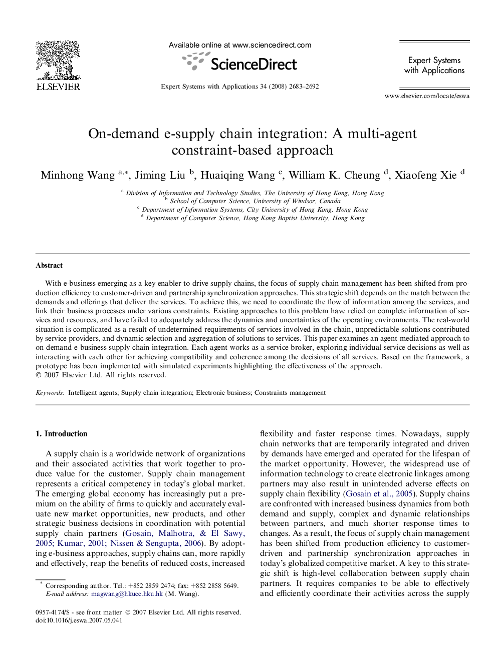 On-demand e-supply chain integration: A multi-agent constraint-based approach