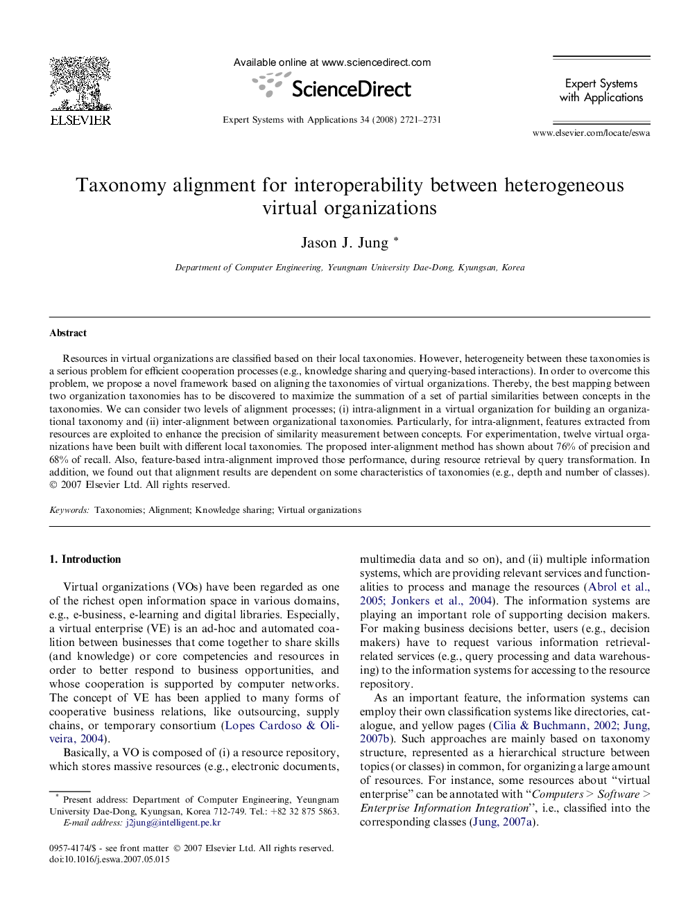 Taxonomy alignment for interoperability between heterogeneous virtual organizations