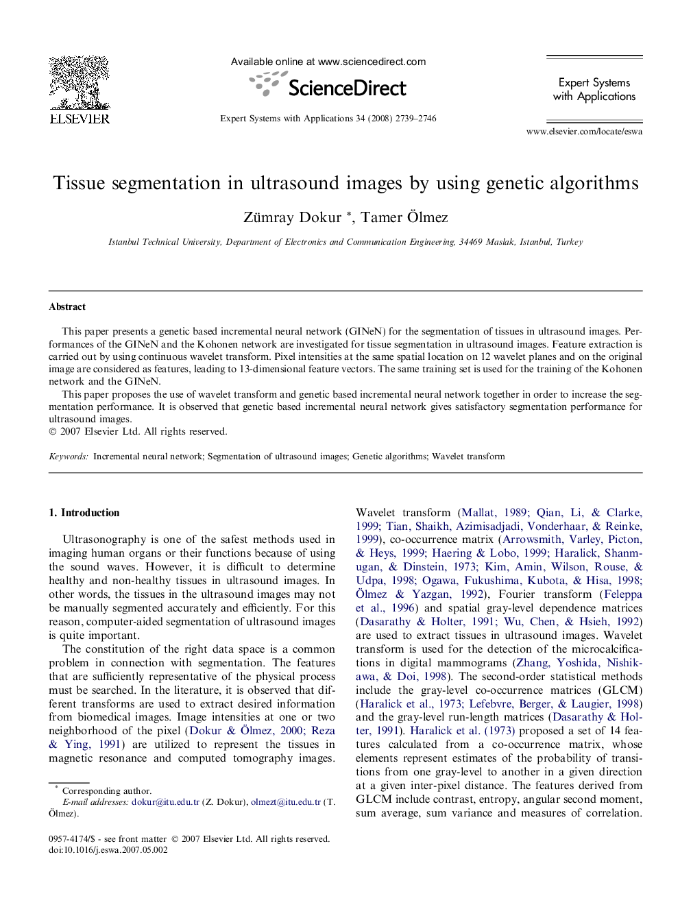 Tissue segmentation in ultrasound images by using genetic algorithms