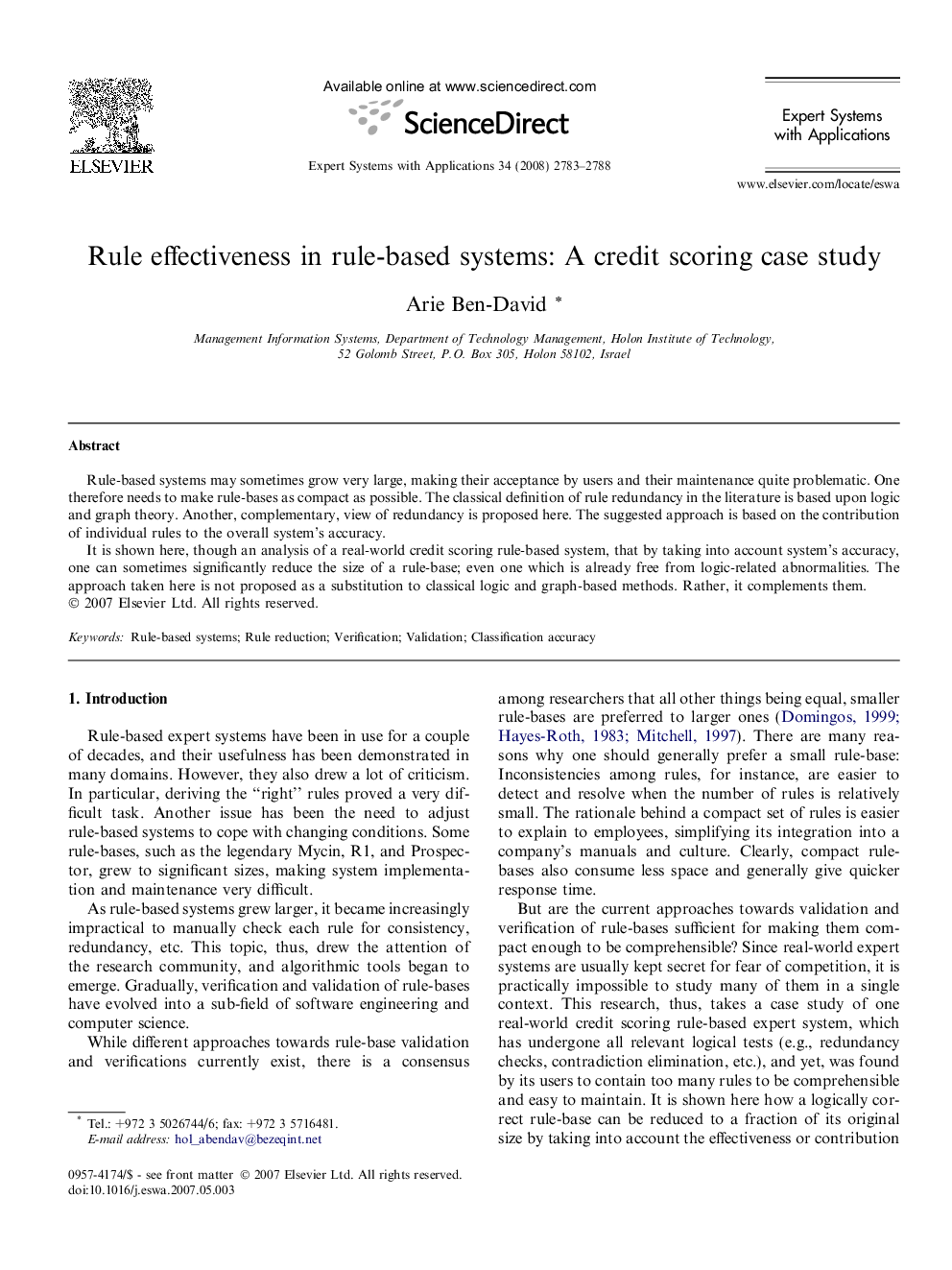 Rule effectiveness in rule-based systems: A credit scoring case study