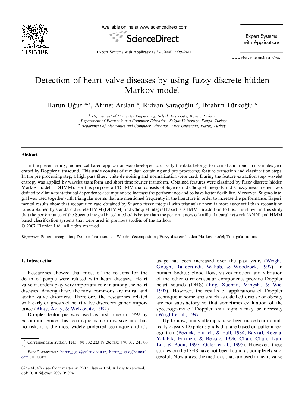 Detection of heart valve diseases by using fuzzy discrete hidden Markov model