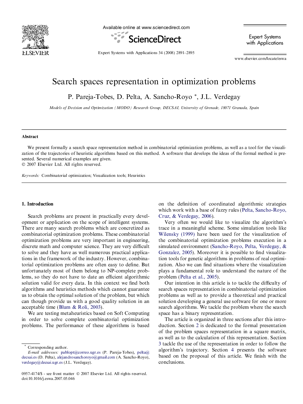 Search spaces representation in optimization problems