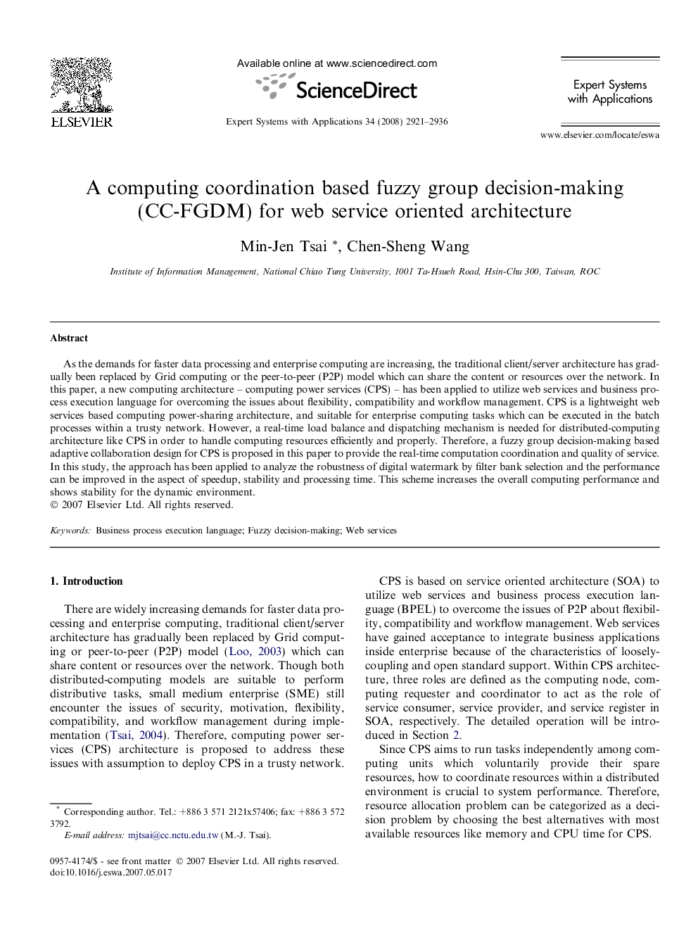 A computing coordination based fuzzy group decision-making (CC-FGDM) for web service oriented architecture