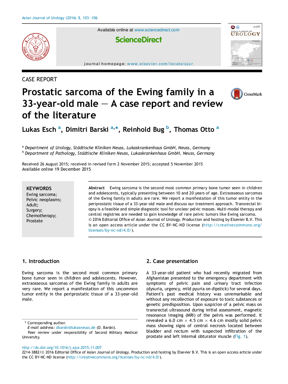 Prostatic sarcoma of the Ewing family in a 33-year-old male – A case report and review of the literature 