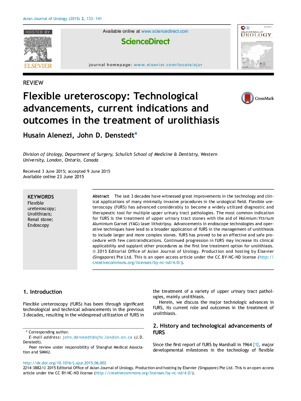 Flexible ureteroscopy: Technological advancements, current indications and outcomes in the treatment of urolithiasis 