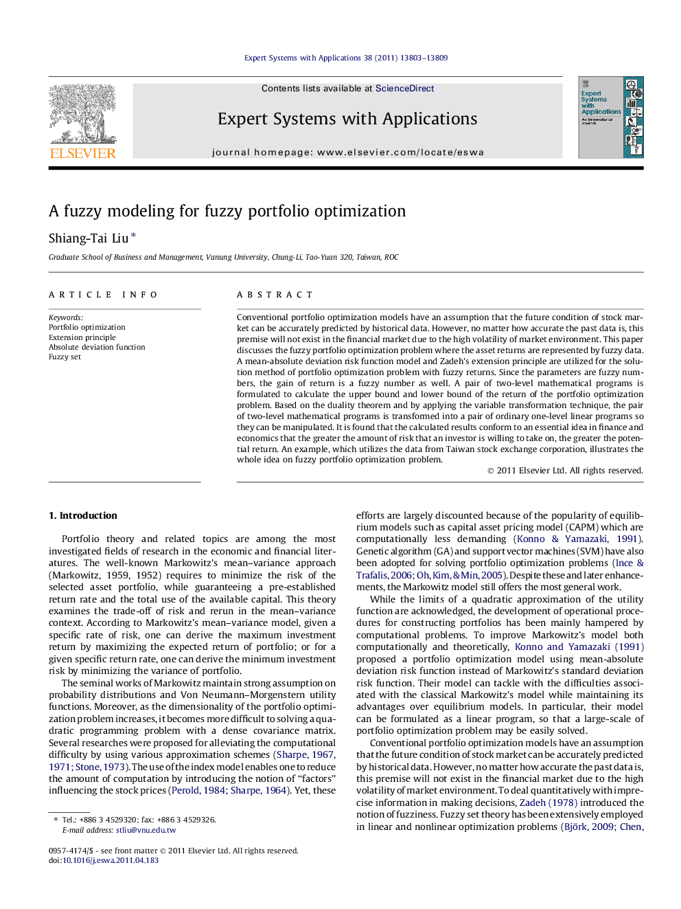 A fuzzy modeling for fuzzy portfolio optimization