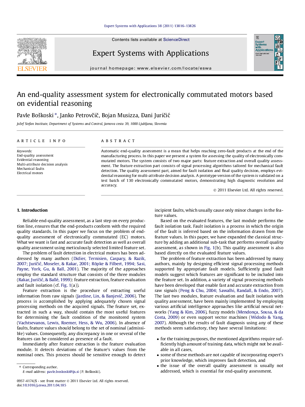 An end-quality assessment system for electronically commutated motors based on evidential reasoning